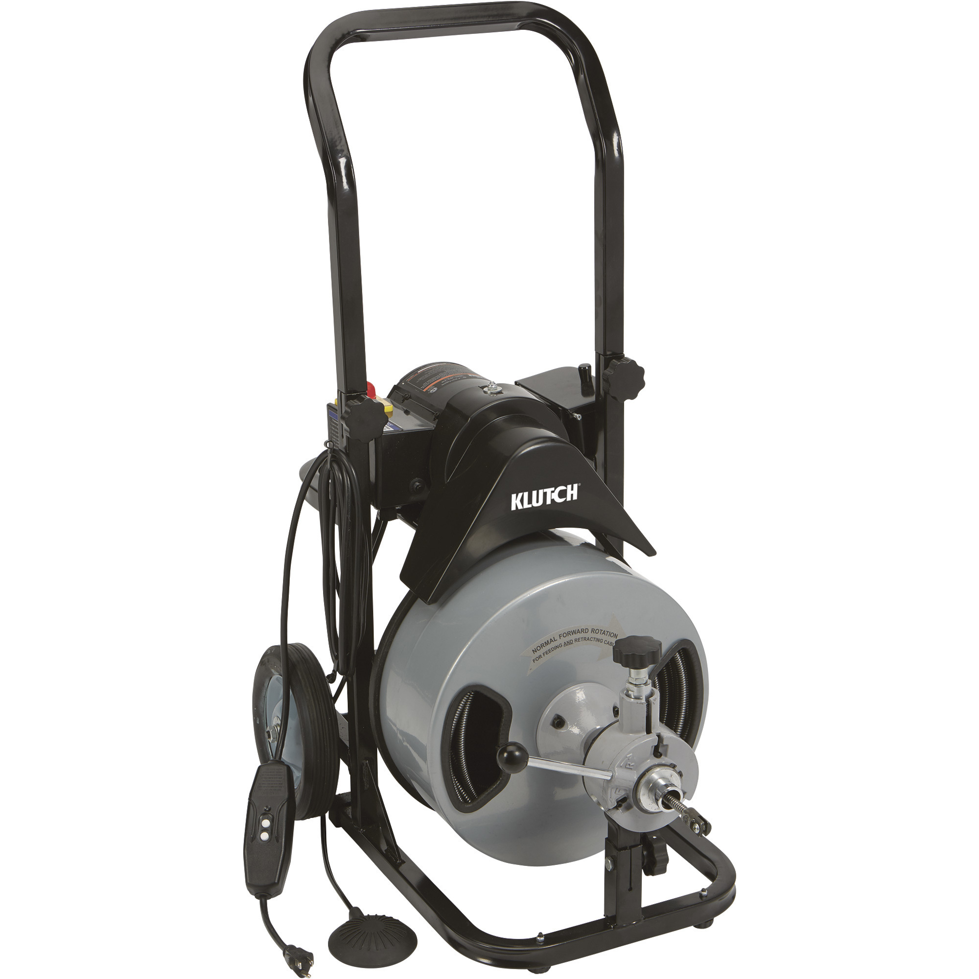 Klutch 60ft. Electric Drain Cleaner, 1/2in. Cable, 1/3 HP Motor, 7ft. Cord, Fits 2in.–4in. Drains